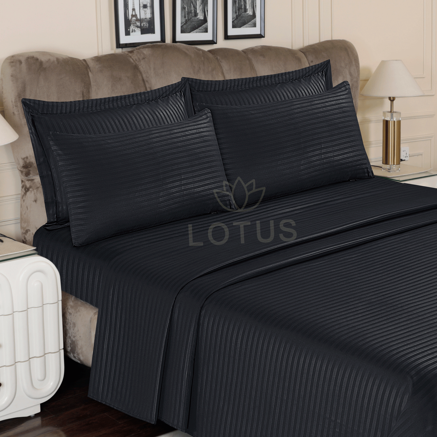 Ultra Soft Bed Sheet Set – Black Stripe, King Size, 3 Pc