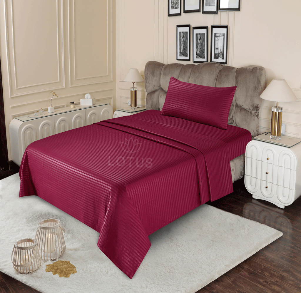Maroon Stripe Sateen - Fitted Sheet Set Single
