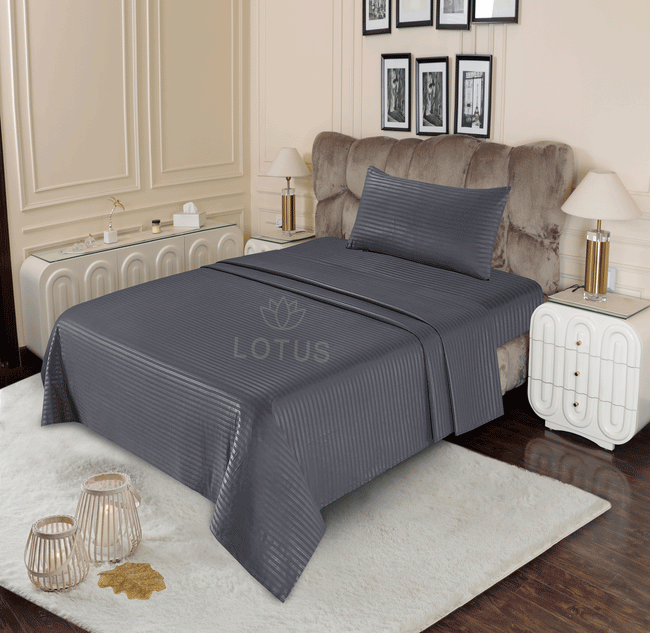 Charcoal Stripe Sateen - Bed Sheet Set Single Hover Image