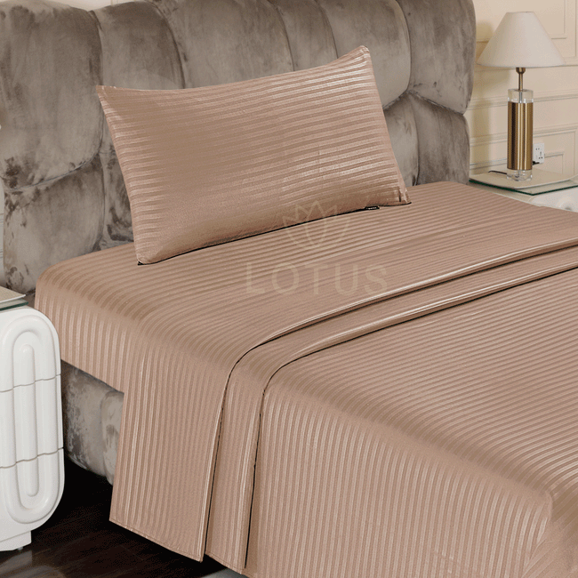 Beige Stripe Sateen - Bed Sheet Set Single Main Image