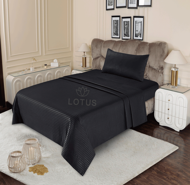 Black Stripe Sateen - Bed Sheet Set Single Main Image