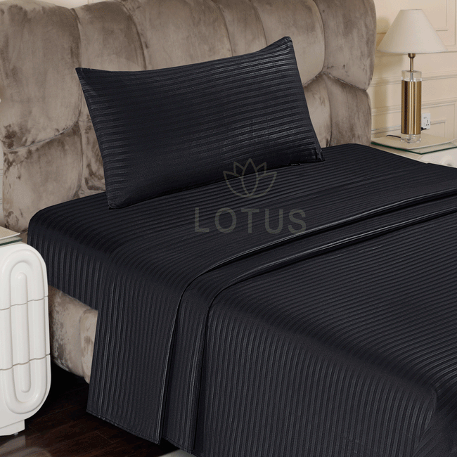 Black Stripe Sateen - Bed Sheet Set Single Hover Image