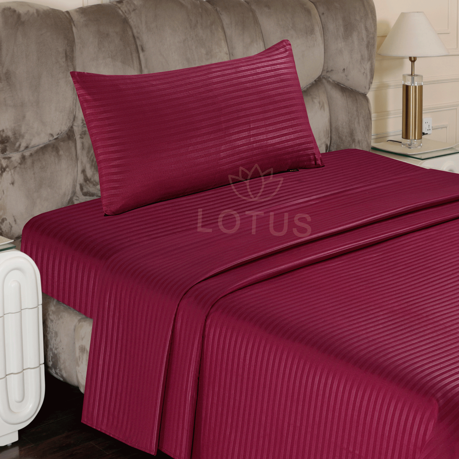 Maroon Stripe Sateen - Fitted Sheet Set Single