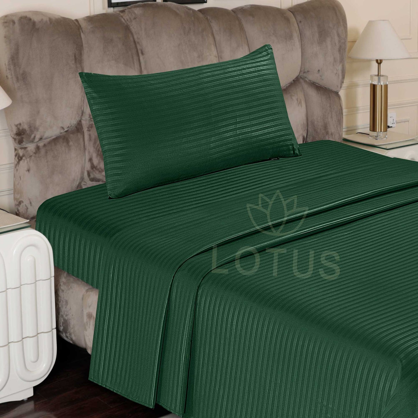 2 Pcs Single Size Ultra Soft Stripe Bedsheet - Green