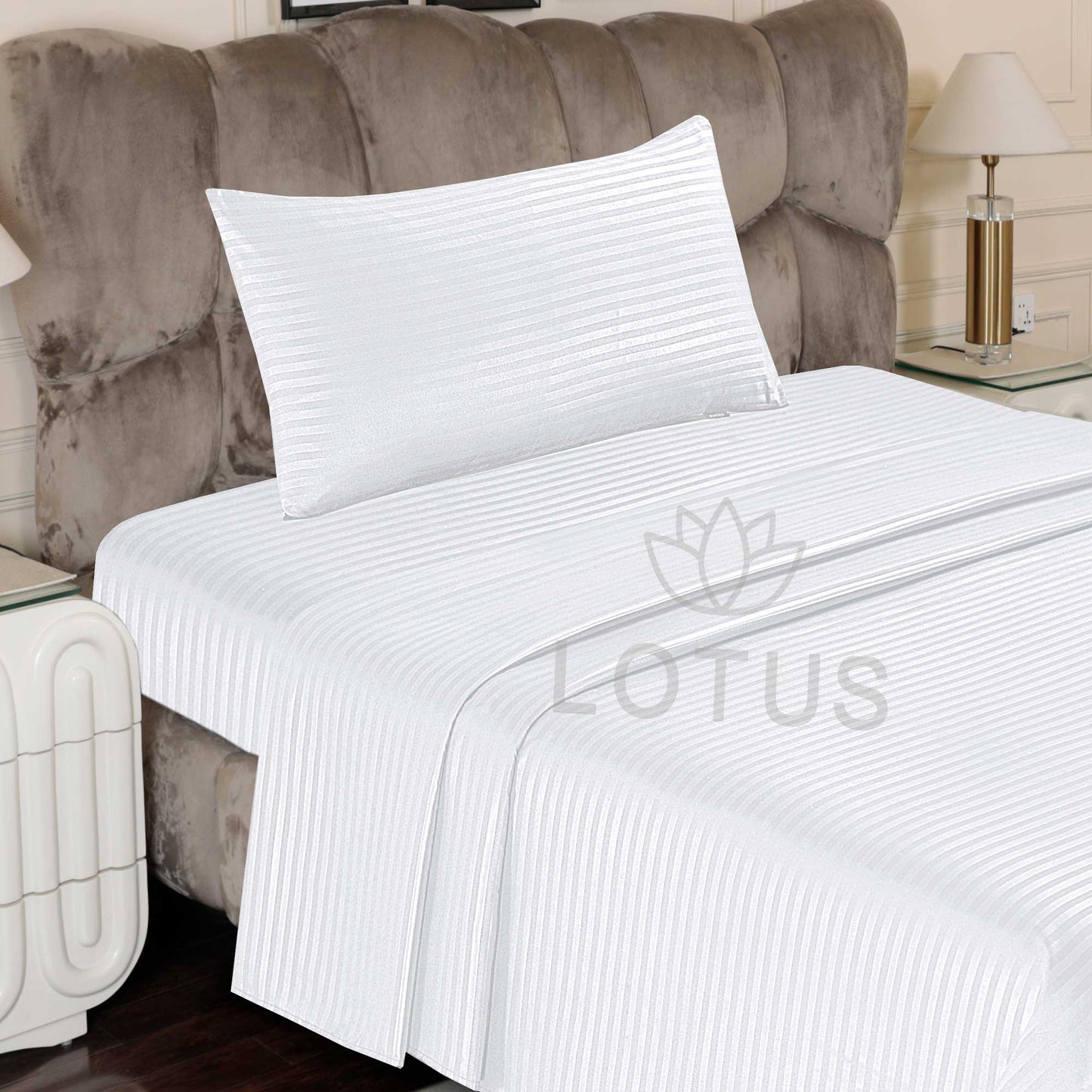 2 Pcs Single Size Ultra Soft Stripe Bedsheet - White
