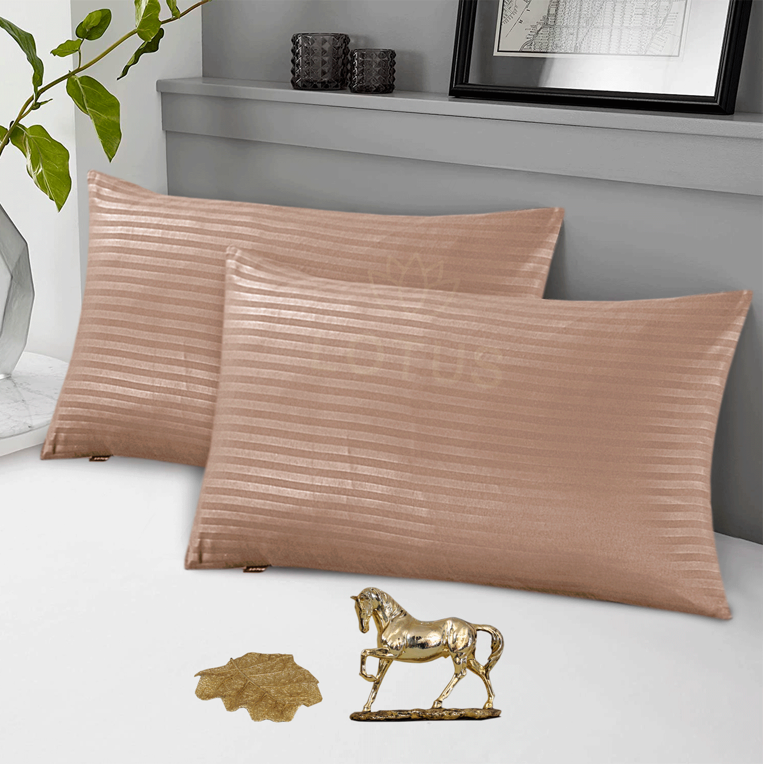 Beige Stripe Sateen - Pillow Cover Pack of 2