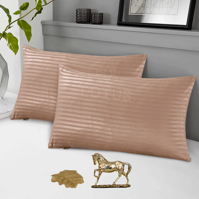 Beige Stripe Sateen - Pillow Cover Pack of 2 Hover Image