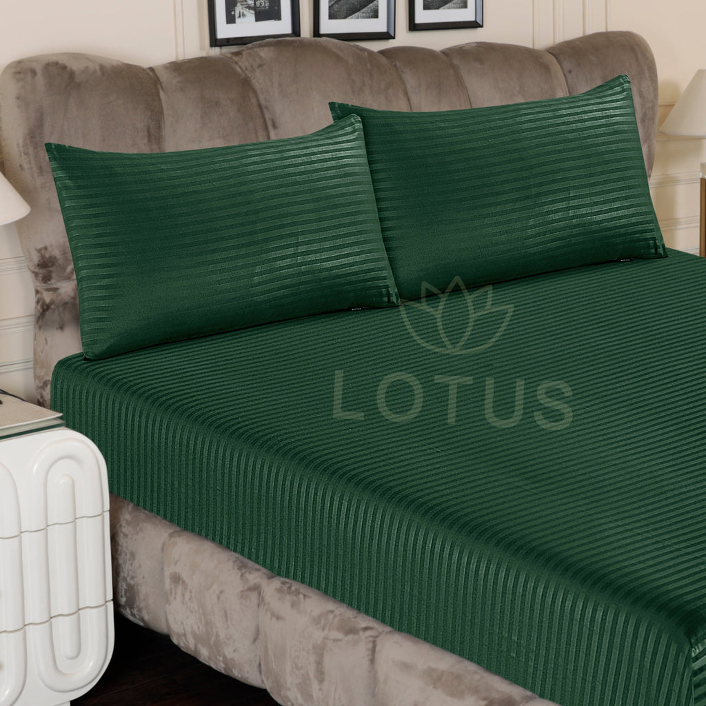 Green Stripe Sateen - Fitted Sheet Set King