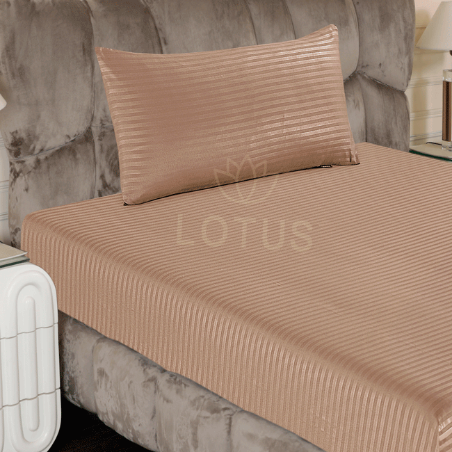 Beige Stripe Sateen - Fitted Sheet Set Single Main Image