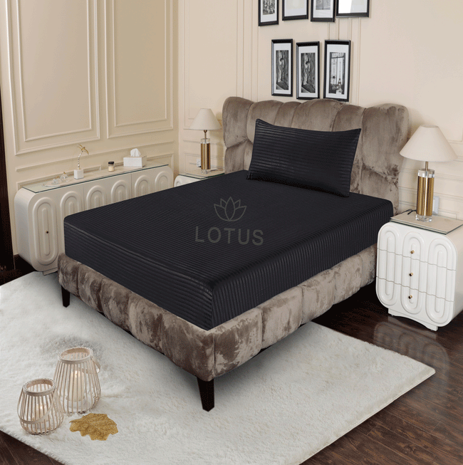 Black Stripe Sateen - Fitted Sheet Set Single Hover Image