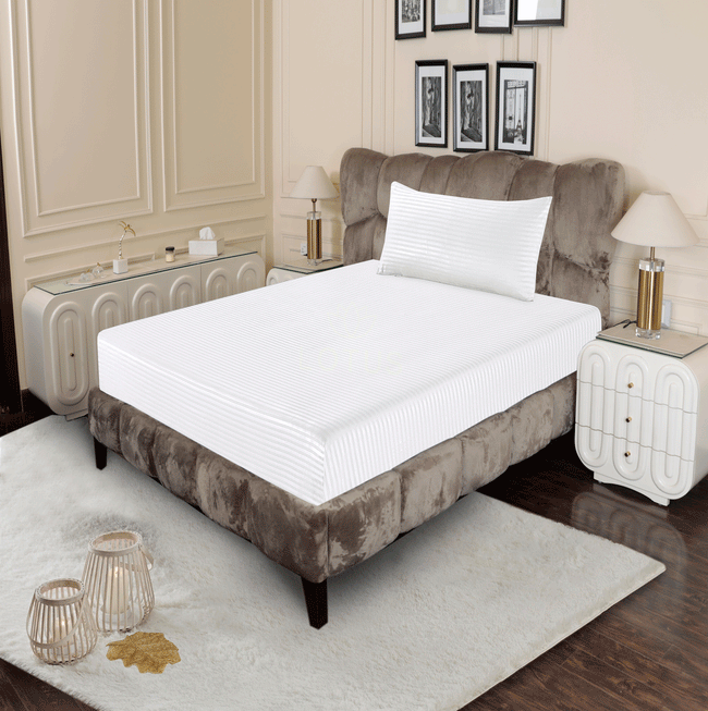 White Stripe Sateen - Fitted Sheet Set Single Hover Image