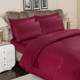 Maroon Stripe Sateen - Duvet Cover Set 6 Pcs