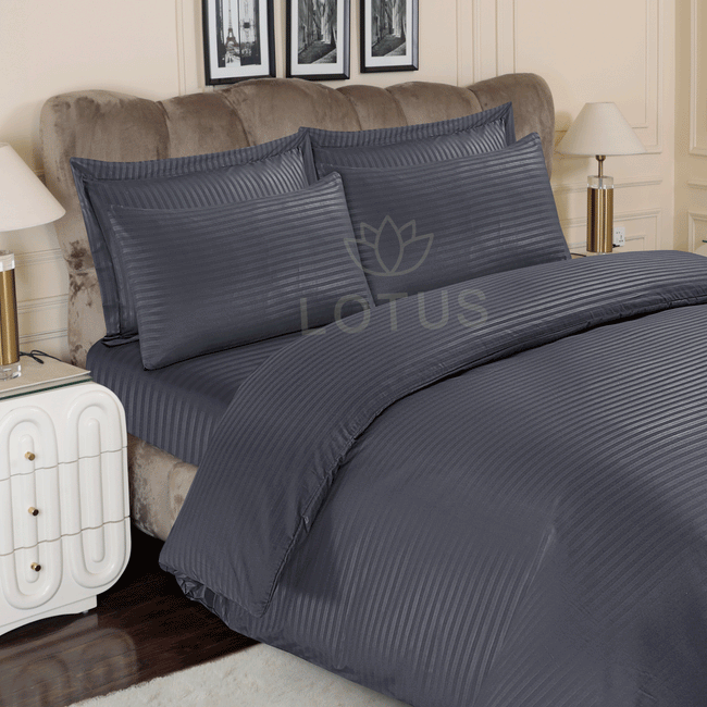 Charcoal Gray Stripe Sateen - Duvet Cover Set 3 Pcs Main Image