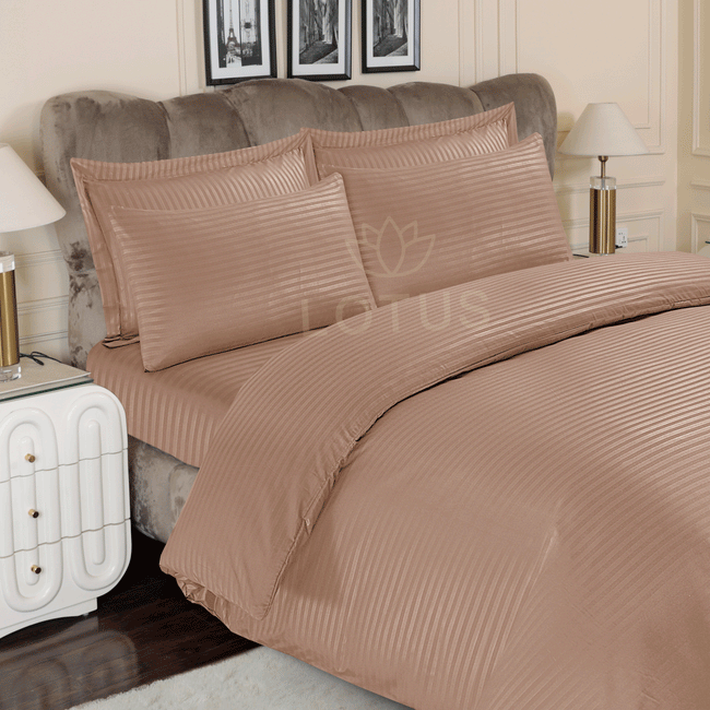 Beige Stripe Sateen - Duvet Cover Set 3 Pcs Main Image
