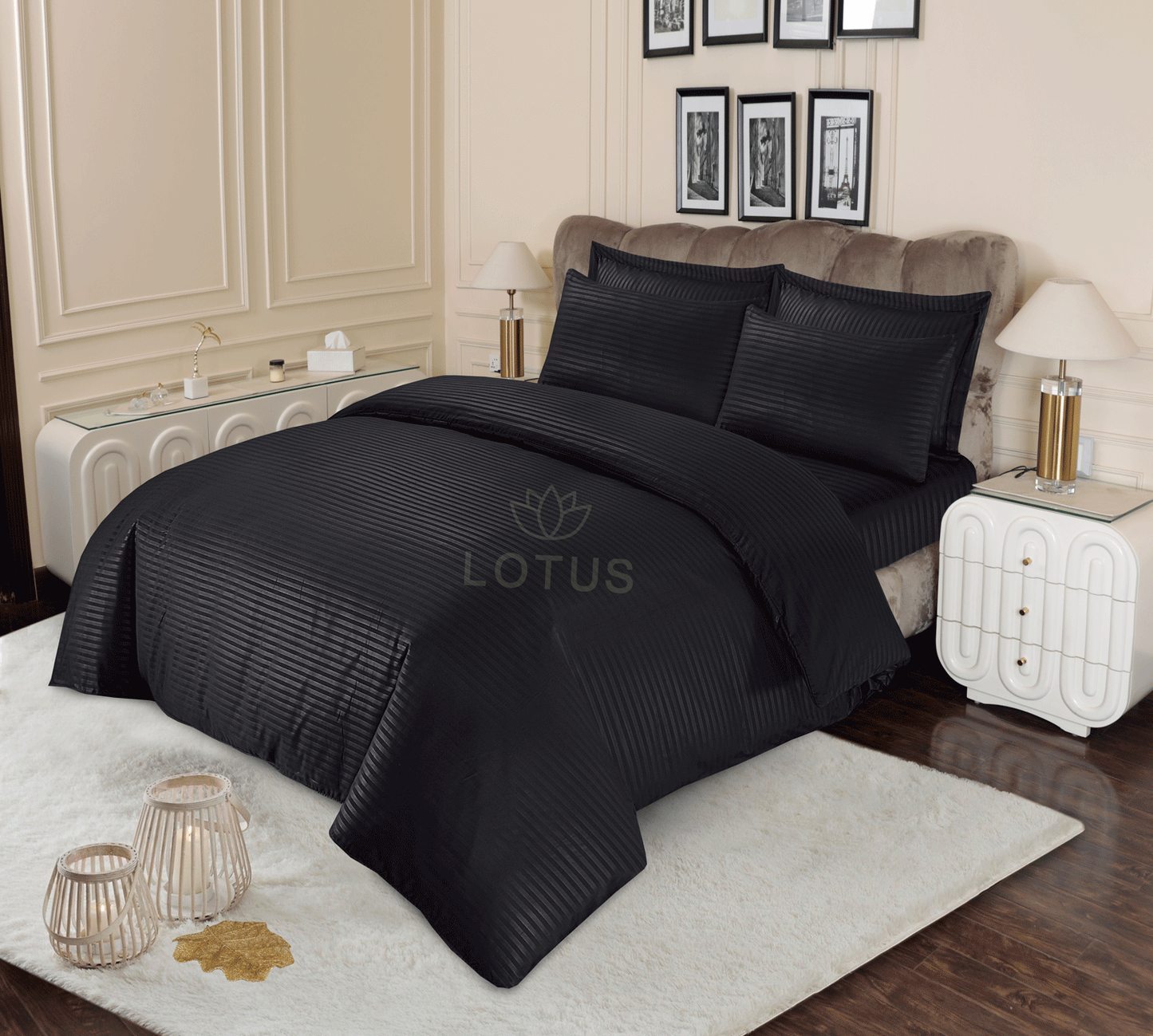 Black Stripe Sateen - Duvet Cover Set 3 Pcs