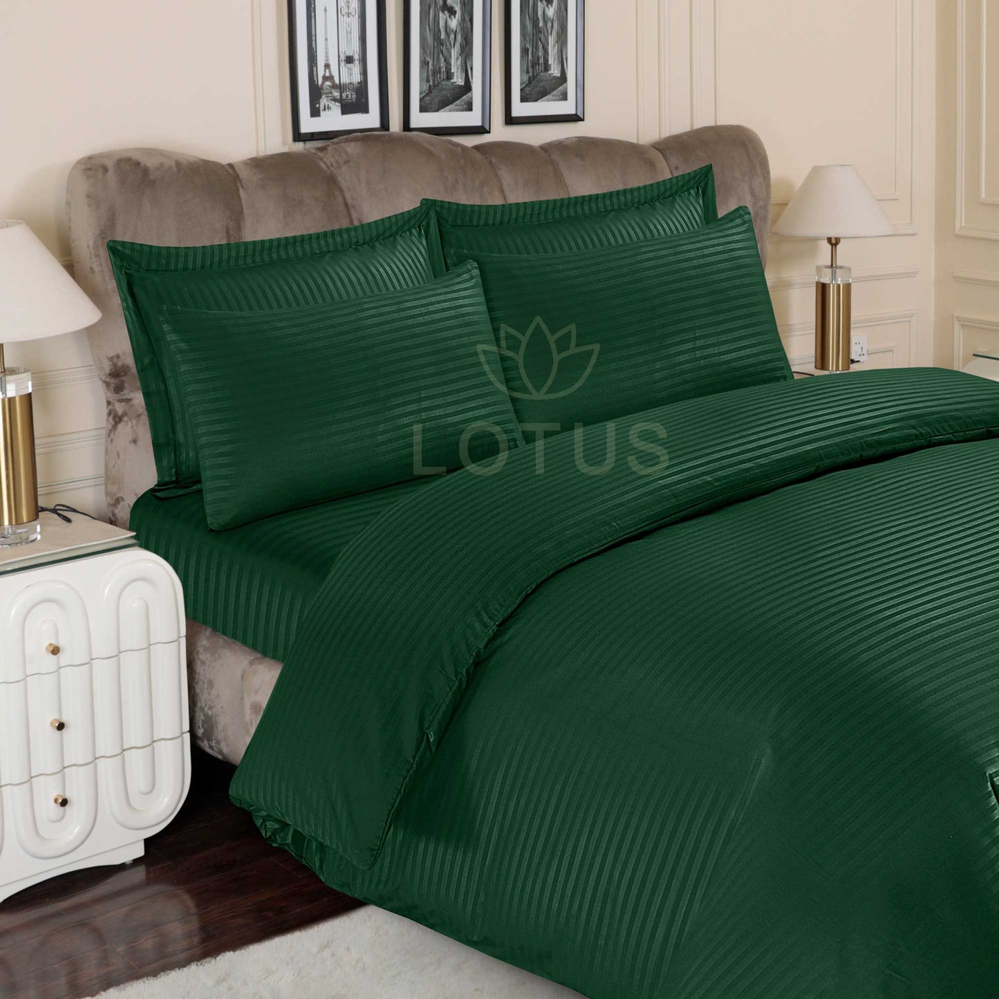 Ultra Soft Duvet Cover Set – Green Stripe, King Size, 6 Pc