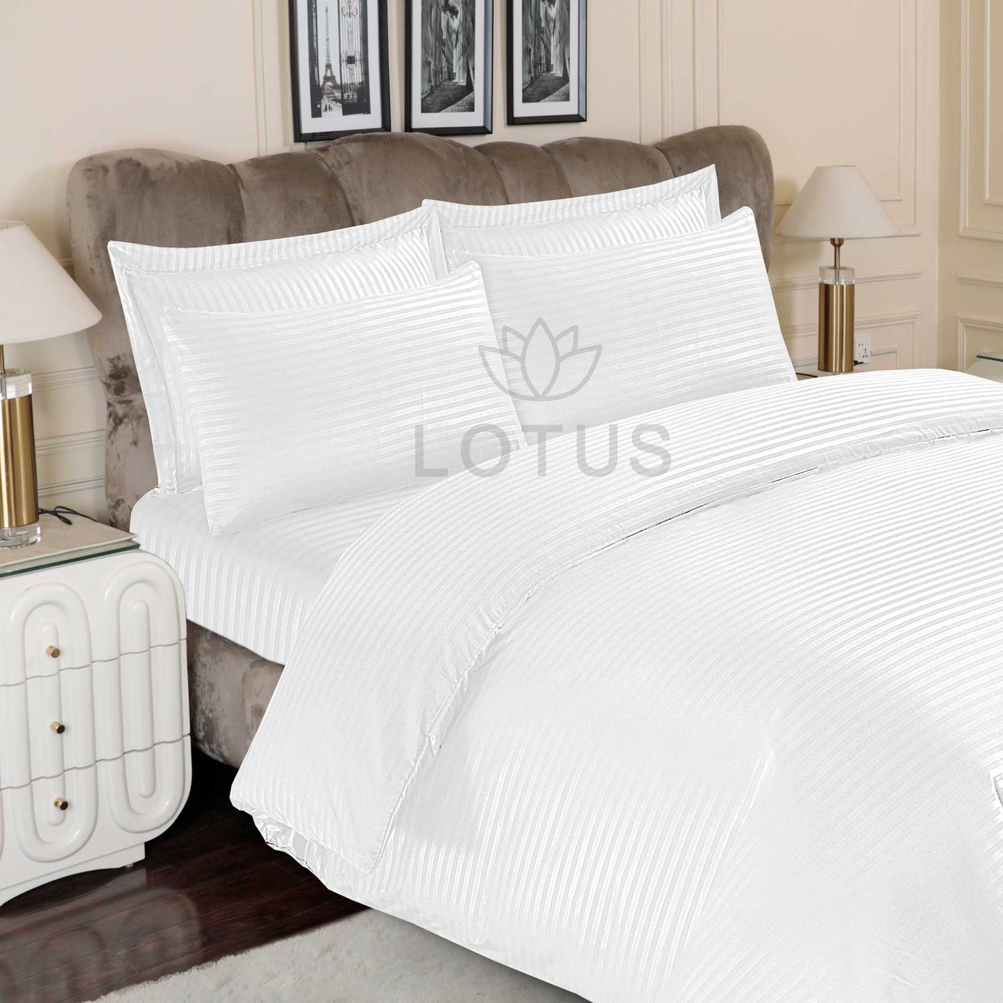 Ultra Soft Duvet Cover Set – White Stripe, King Size, 6 Pc