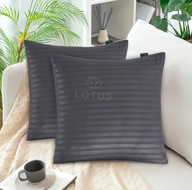Charcoal Gray Sateen Stripe - Cushion Cover Pack of 2 Hover Image