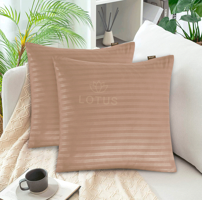 Beige Stripe Sateen - Cushion Cover Pack of 2 Hover Image