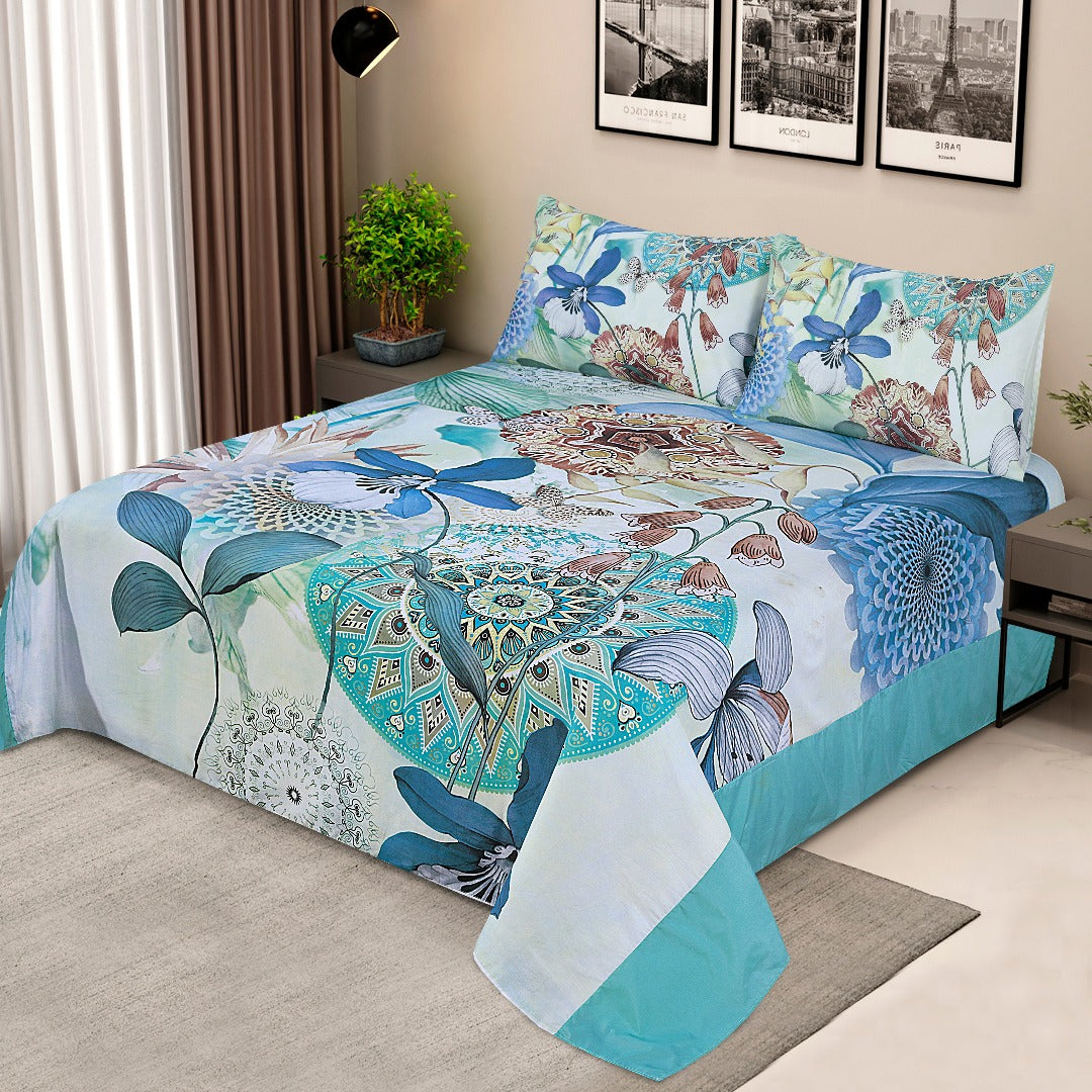 Green Gray Flower - Panel Bed Sheet Set King - RFS