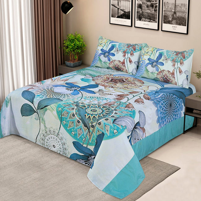Green Gray Flower - Panel Bed Sheet Set King - RFS Hover Image