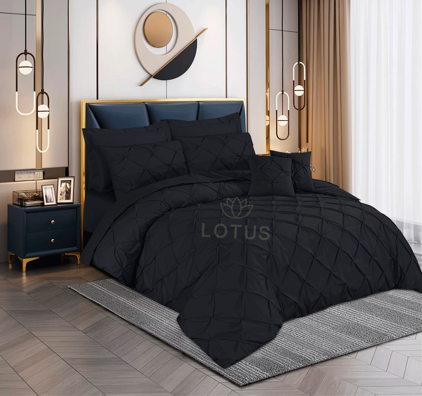 Ultra Soft Pin Tuck Duvet Cover Set – Black, King Size, 8 Pc