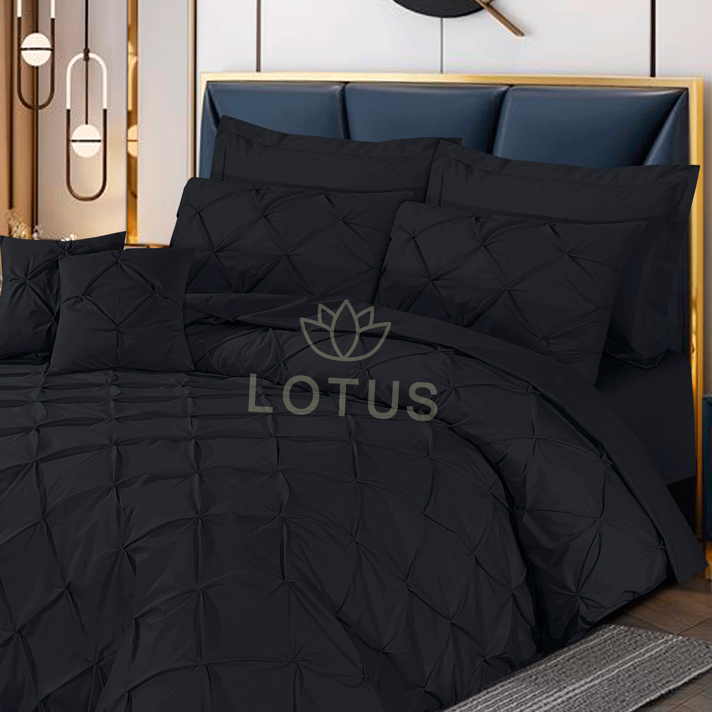 Ultra Soft Pin Tuck Duvet Cover Set – Black, King Size, 8 Pc