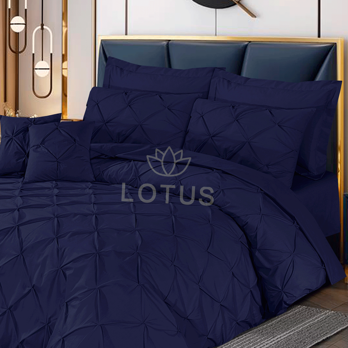 Ultra Soft Pin Tuck Duvet Cover Set – Navy, King Size, 8 Pc