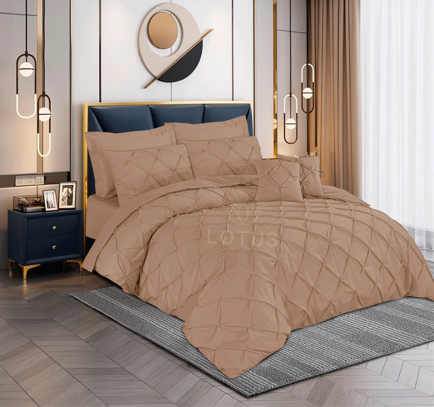 Ultra Soft Pin Tuck Duvet Cover Set – Beige, King Size, 8 Pc