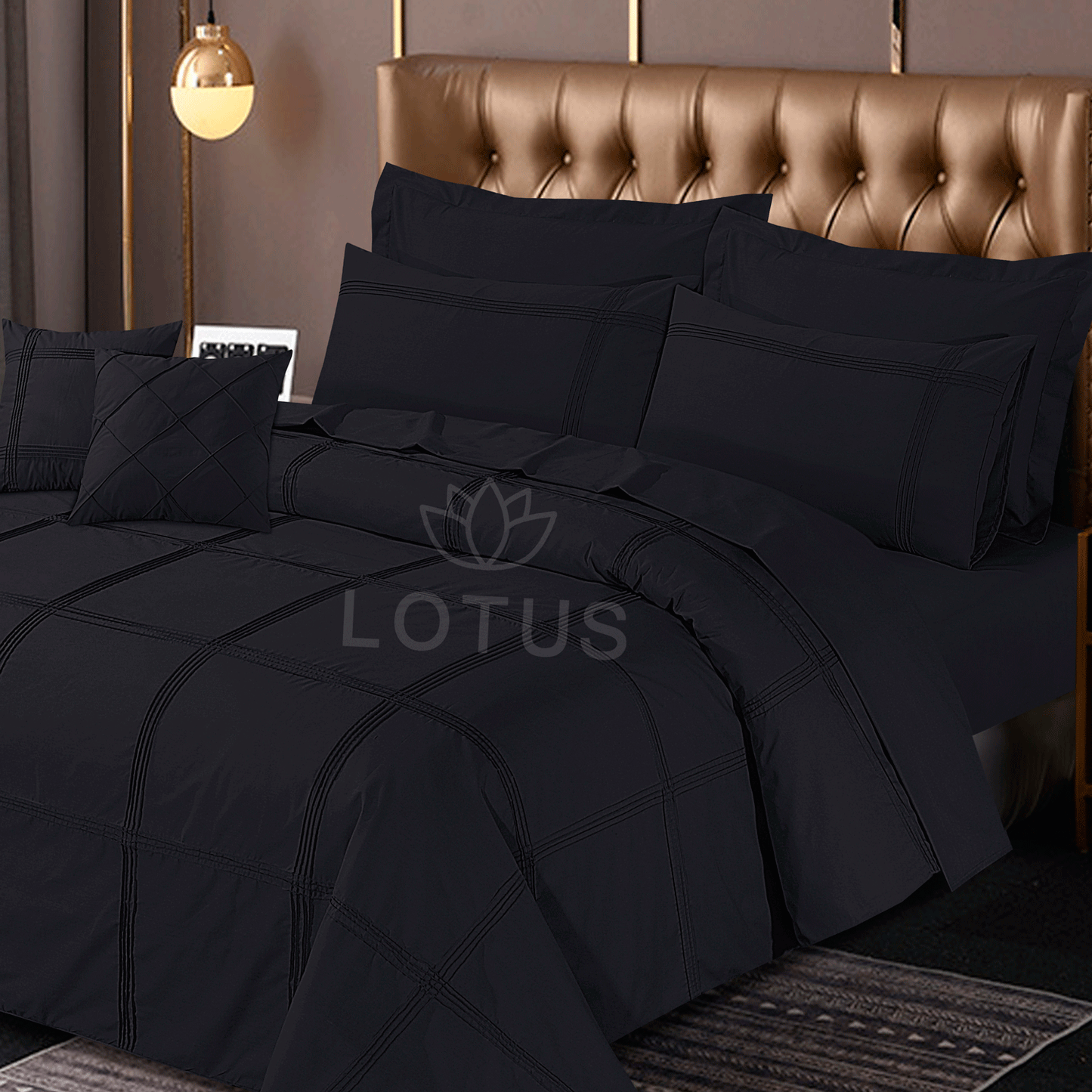Ultra Soft Square Pleated Duvet Cover Set – Black, King Size, 8 Pc