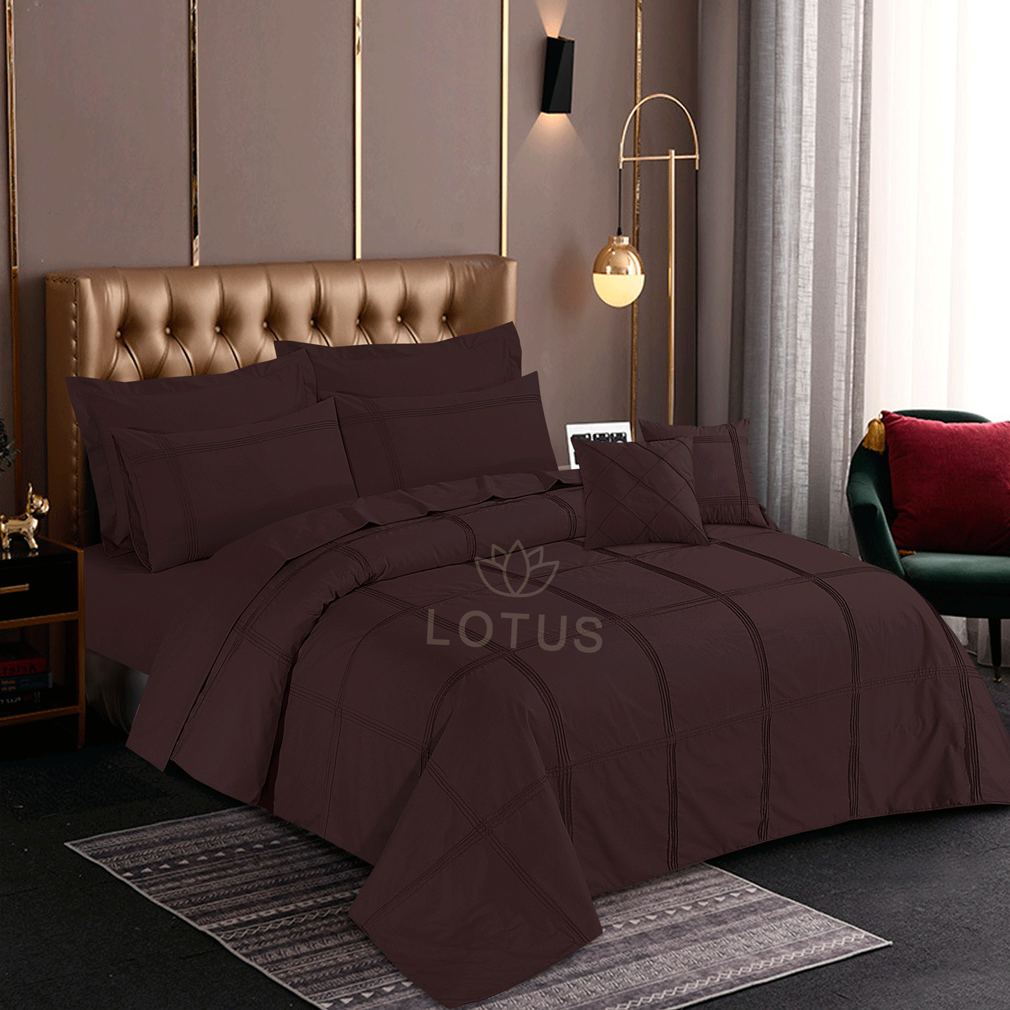 Ultra Soft Square Pleated Duvet Cover Set – Chocolate, King Size, 8 Pc