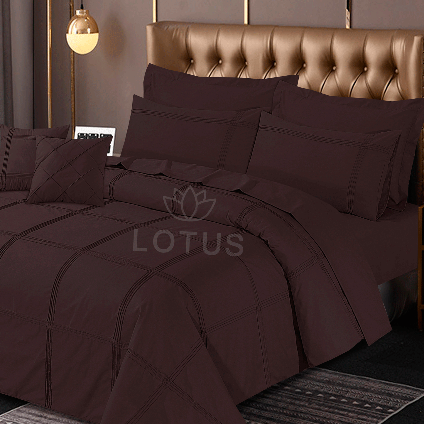 Ultra Soft Square Pleated Duvet Cover Set – Chocolate, King Size, 8 Pc