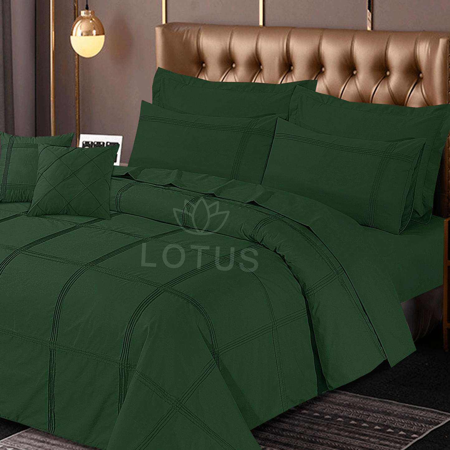 Ultra Soft Square Pleated Duvet Cover Set – Green, King Size, 8 Pc