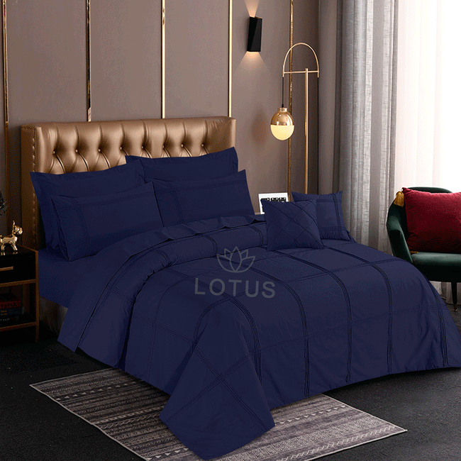 Navy Square Pleated - Duvet Cover Set  8 Pcs Hover Image