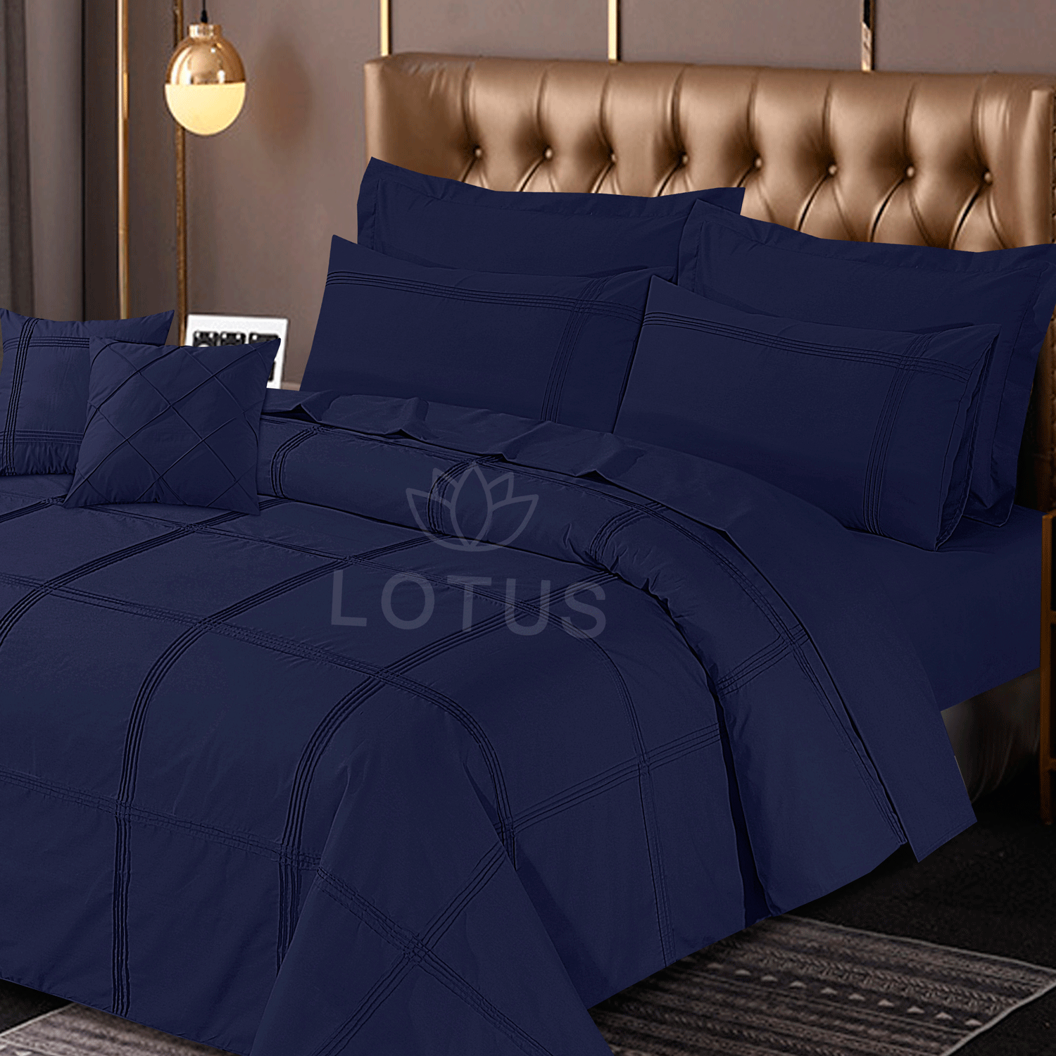 Navy Square Pleated - Duvet Cover Set  8 Pcs