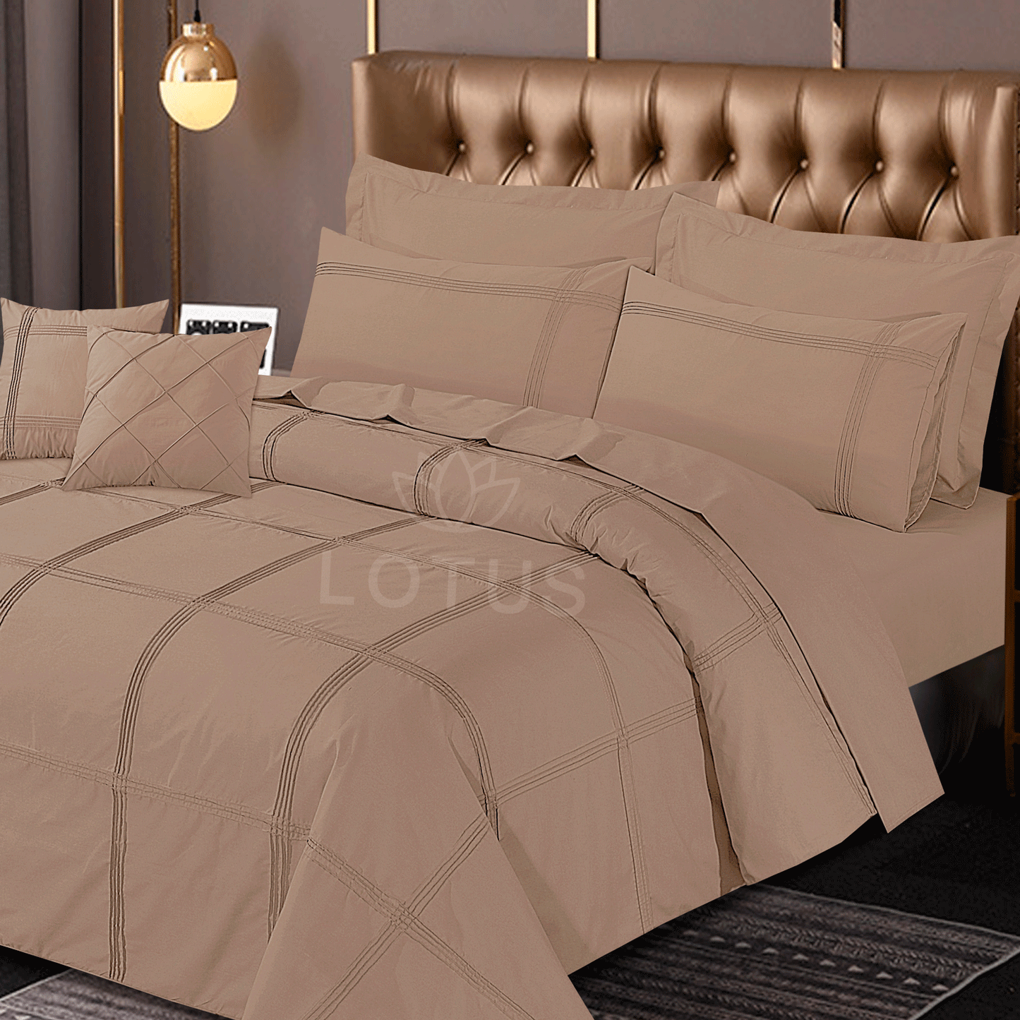 Ultra Soft Square Pleated Duvet Cover Set – Beige, King Size, 8 Pc