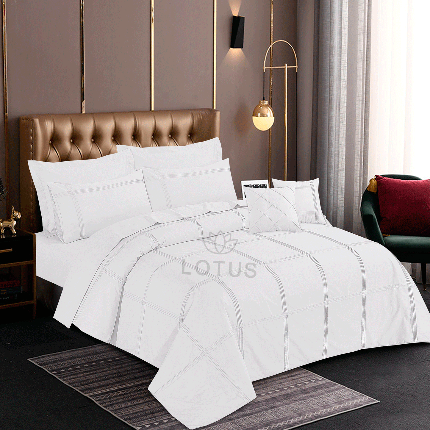 Ultra Soft Square Pleated Duvet Cover Set – White, King Size, 8 Pc
