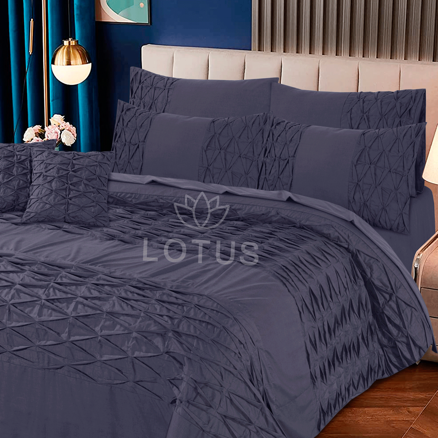 Gray Zigzag Pleated - Duvet Cover Set  8 Pcs