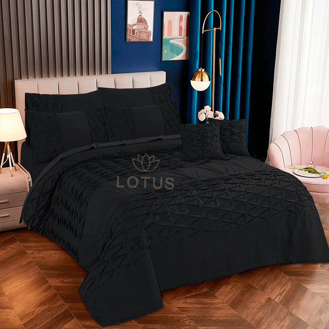 Black Zigzag Pleated - Duvet Cover Set  8 Pcs Hover Image