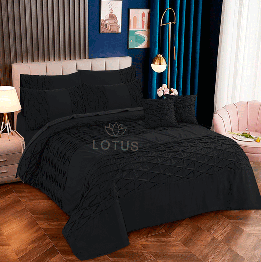 Ultra Soft Zigzag Pleated Duvet Cover Set – Black, King Size, 8 Pc