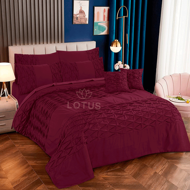 Maroon Zigzag Pleated - Duvet Cover Set  8 Pcs Hover Image