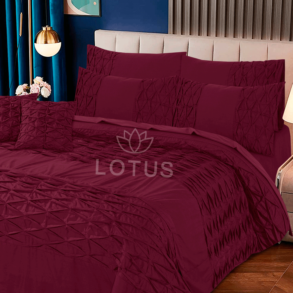 Maroon Zigzag Pleated - Duvet Cover Set  8 Pcs