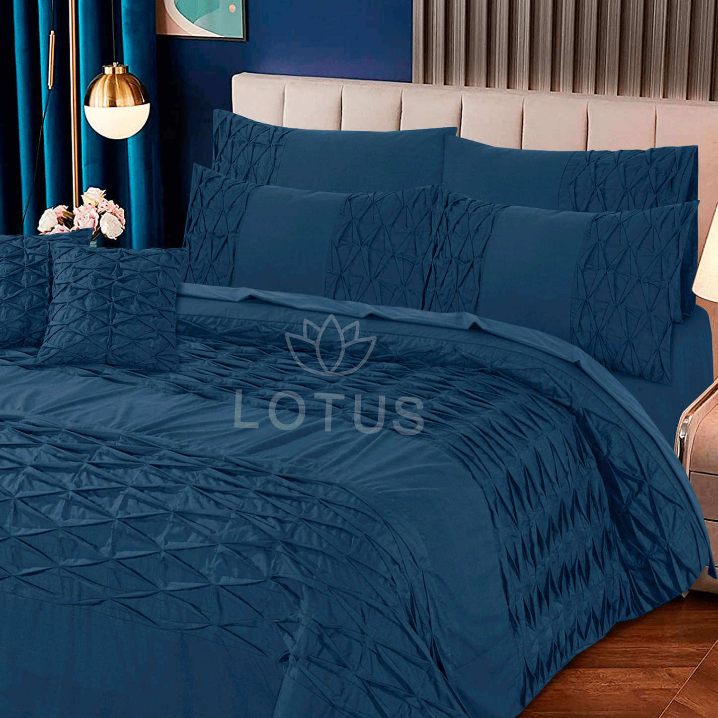 Ultra Soft Zigzag Pleated Duvet Cover Set – Zinc, King Size, 8 Pc