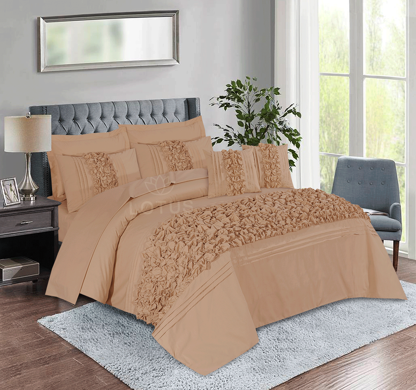 Ultra Soft Roly Poly Duvet Cover Set – Beige, King Size, 8 Pc