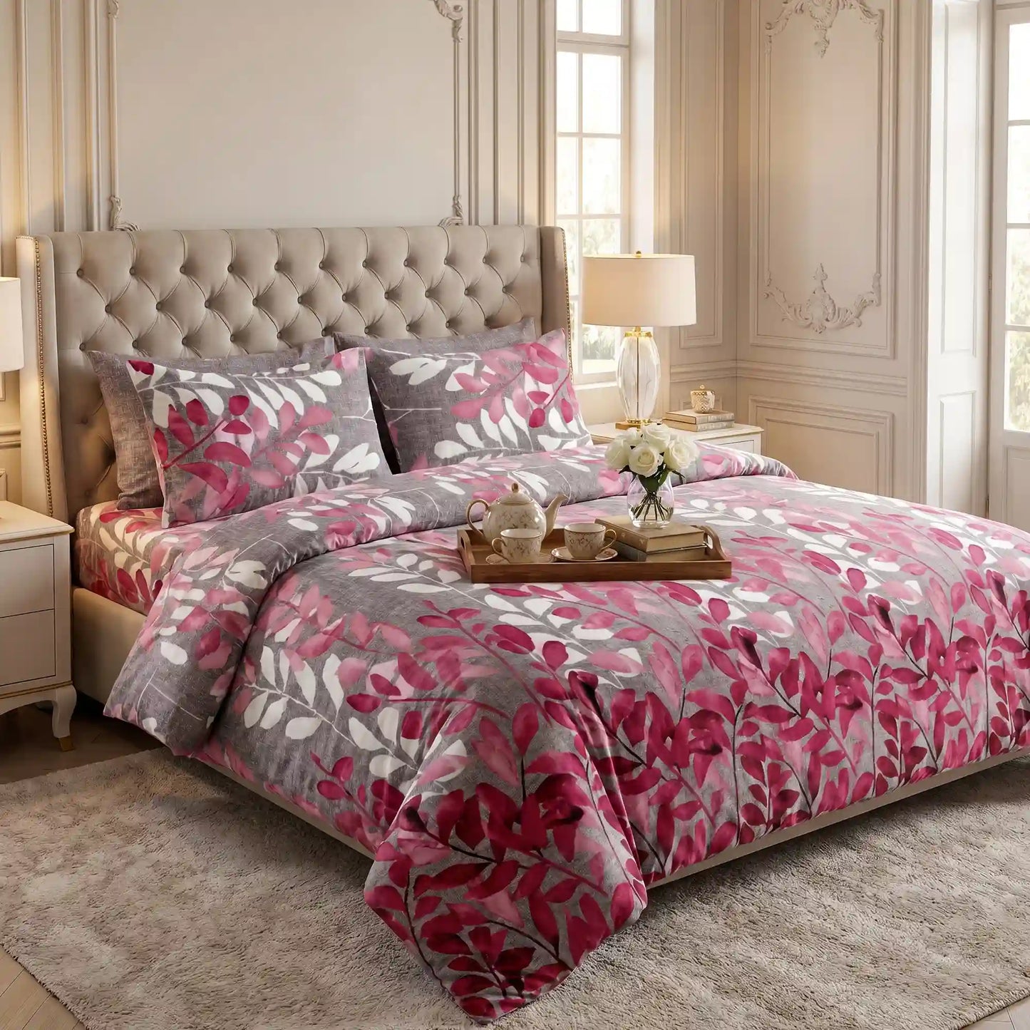 3 Pcs King Size Ultra Soft Bedsheet - Petal