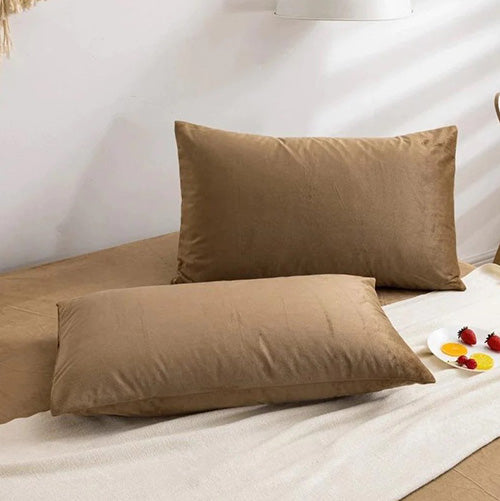 Velvet Pillow Cover Beige (Pack of 2) RFS - 30346 Hover Image