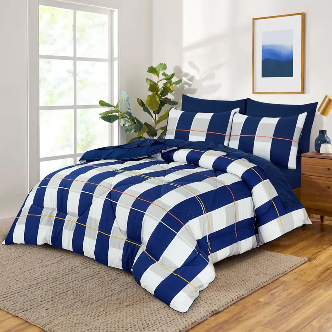 Comforter Set White Blue-30149