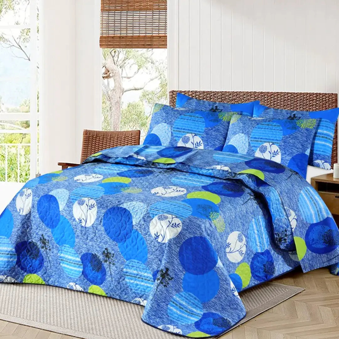 Ultrasonic Micro Fiber Bed Spread Blue Circle-30309