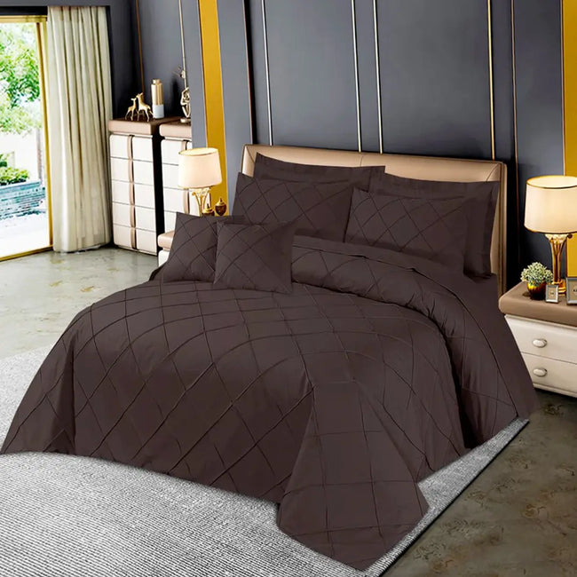 Diagonal Pleated Duvet  Cover Set 8 Pcs Brown-40151 RFS Hover Image