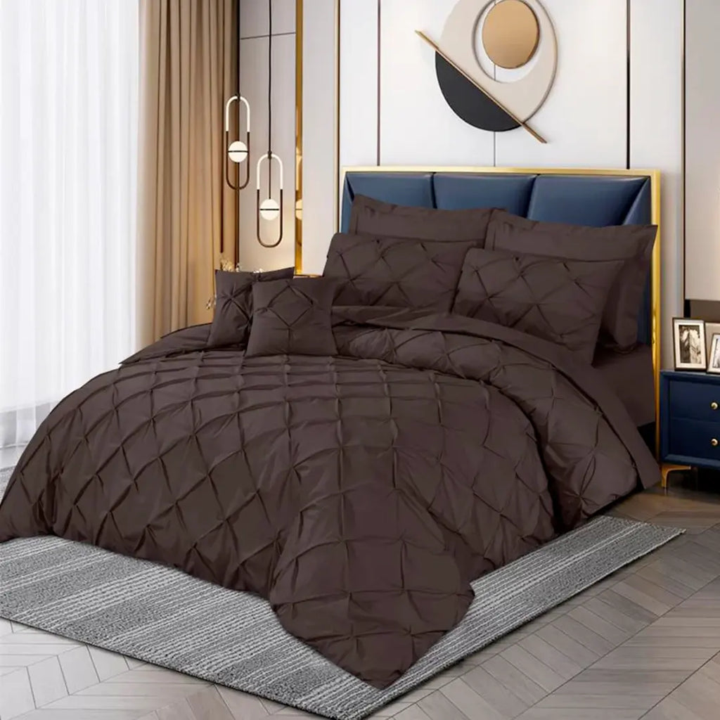 Pin Tuck Duvet Cover 8 Pcs Set Brown-40189 RFS